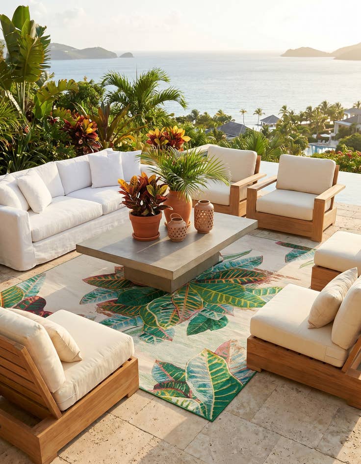Detail image of 10' x 10' Easy-Clean Botanical Indoor / Outdoor Square Rug