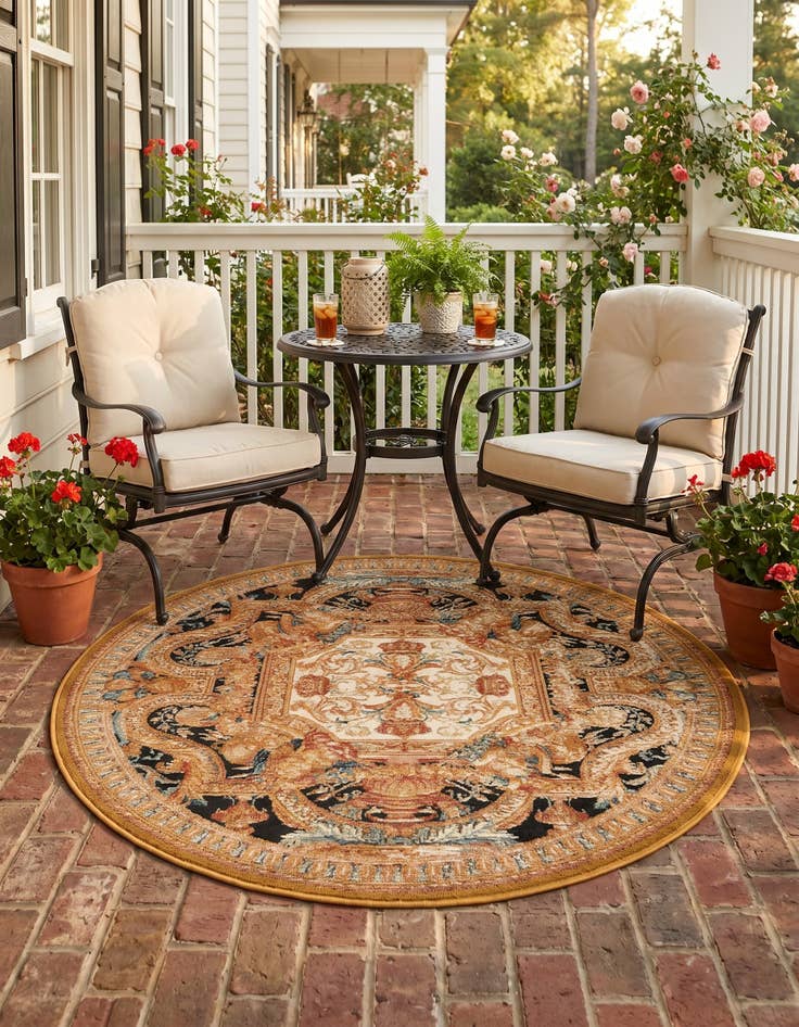 Detail image of 4' x 4' Easy-Clean Traditional Indoor / Outdoor Round Rug