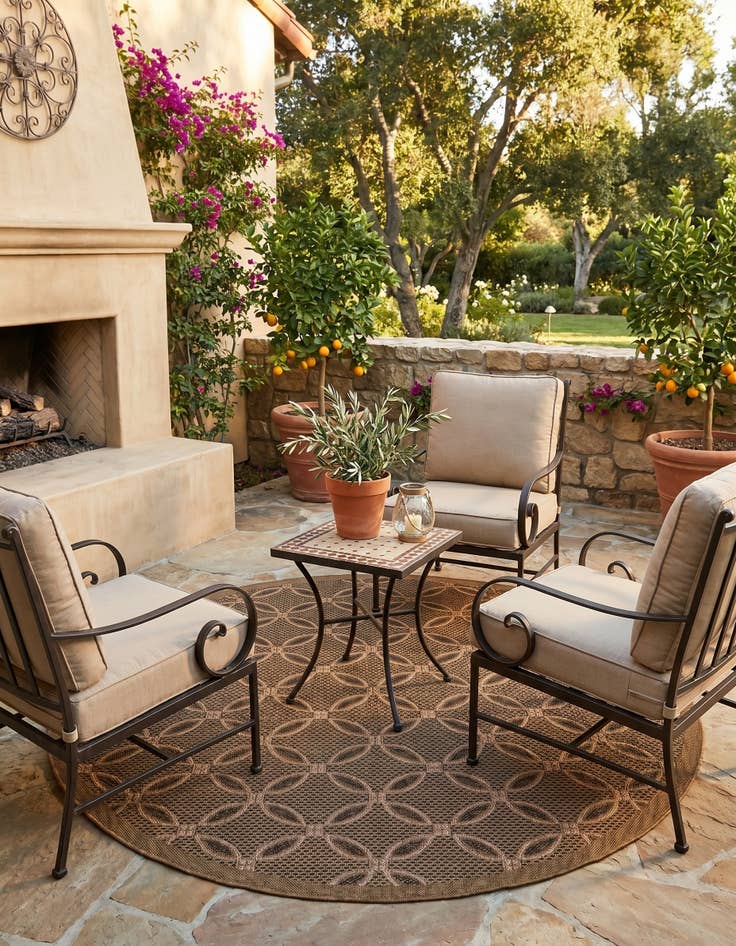 Detail image of 6' x 6' Easy-Clean Trellis Indoor / Outdoor Round Rug