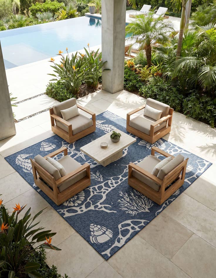 Detail image of 7' 10 x 7' 10 Easy-Clean Coastal Indoor / Outdoor Square Rug