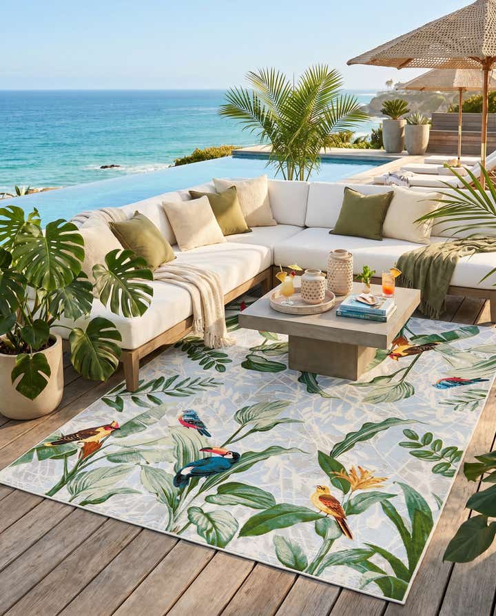 7' 10 x 10' Easy-Clean Botanical Indoor / Outdoor Rug