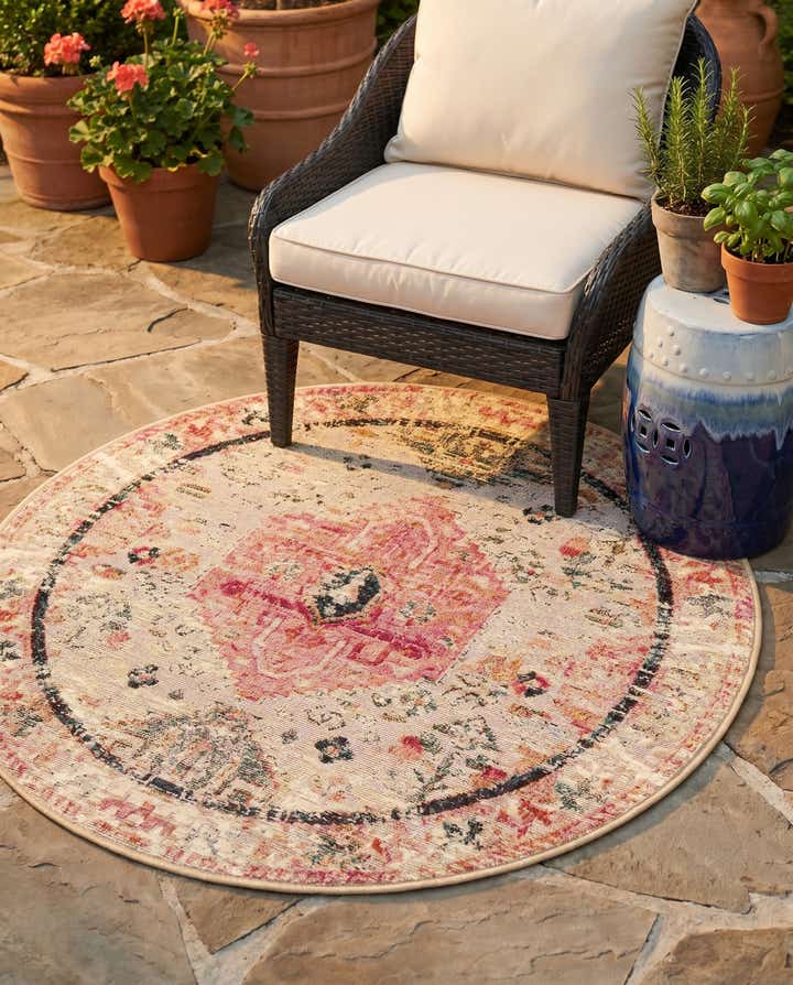 3' x 3' Easy-Clean Traditional Indoor / Outdoor Round Rug