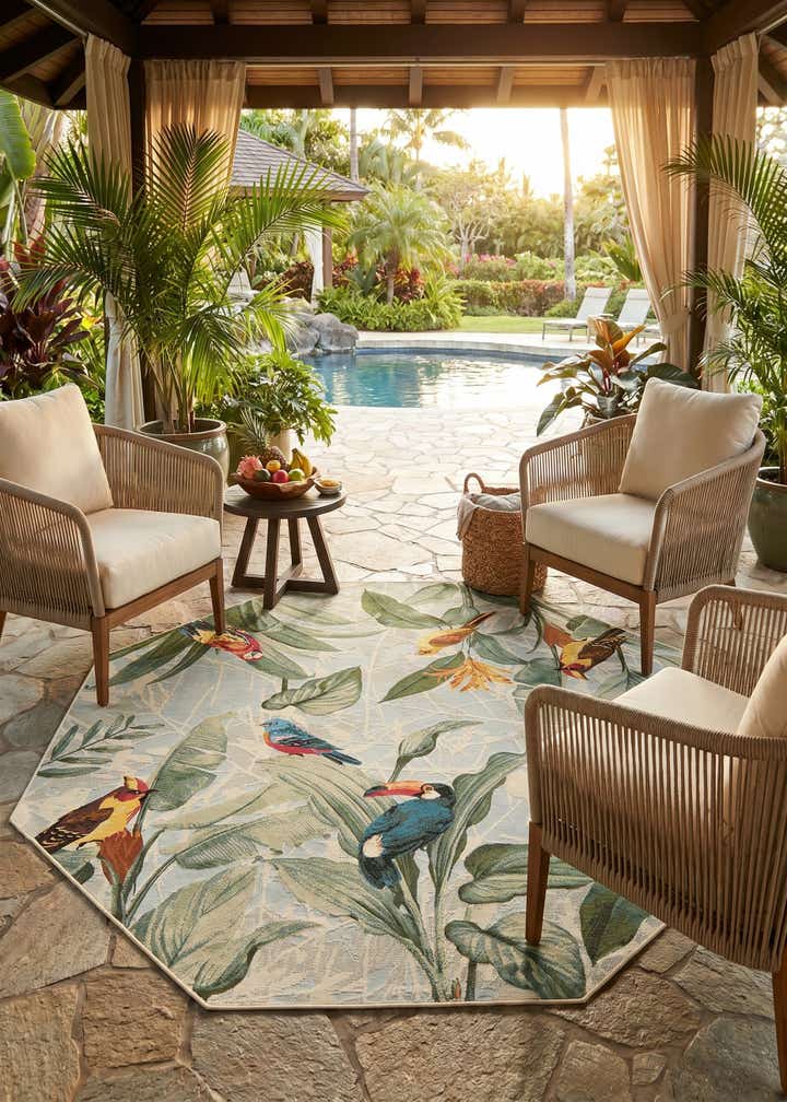 7' x 7' Easy-Clean Botanical Indoor / Outdoor Octagon Rug