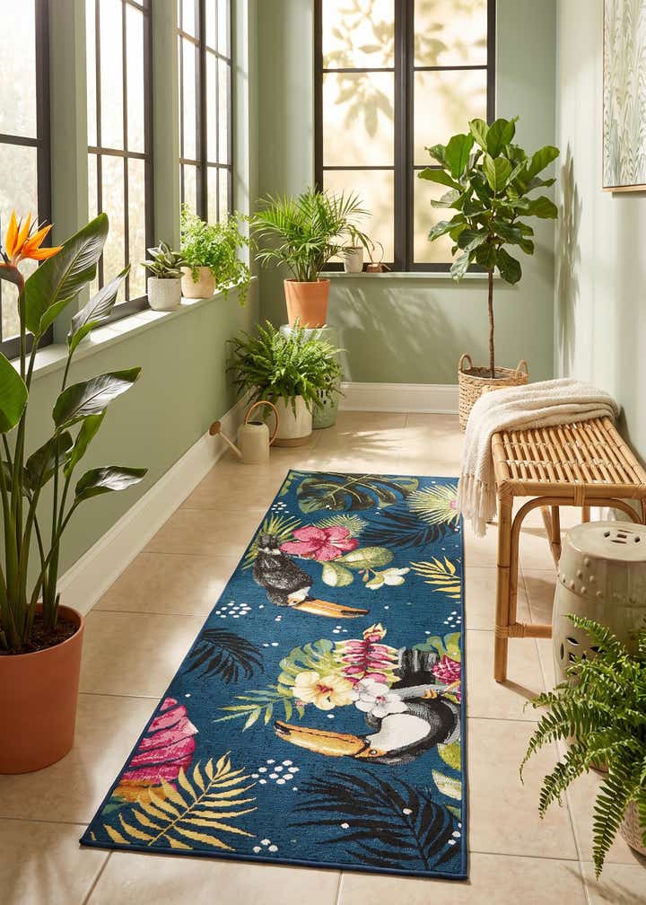 2' x 6' Easy-Clean Botanical Indoor / Outdoor Runner Rug