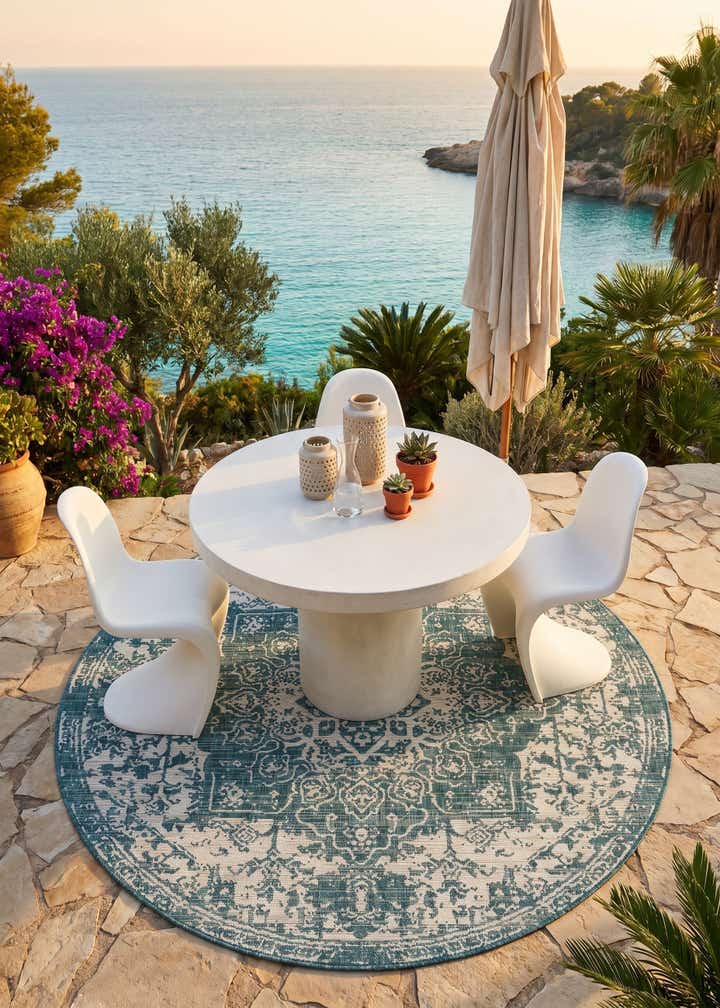 7' x 7' Easy-Clean Jill Zarin Dubai Indoor / Outdoor Round Rug