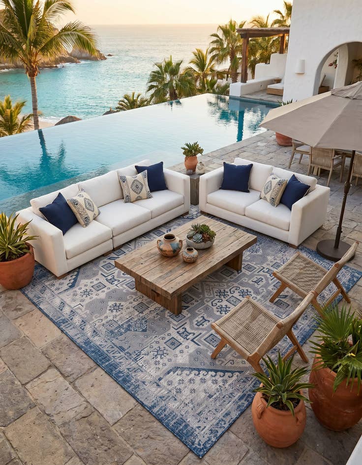 Detail image of 10' x 10' Easy-Clean Aztec Indoor / Outdoor Square Rug