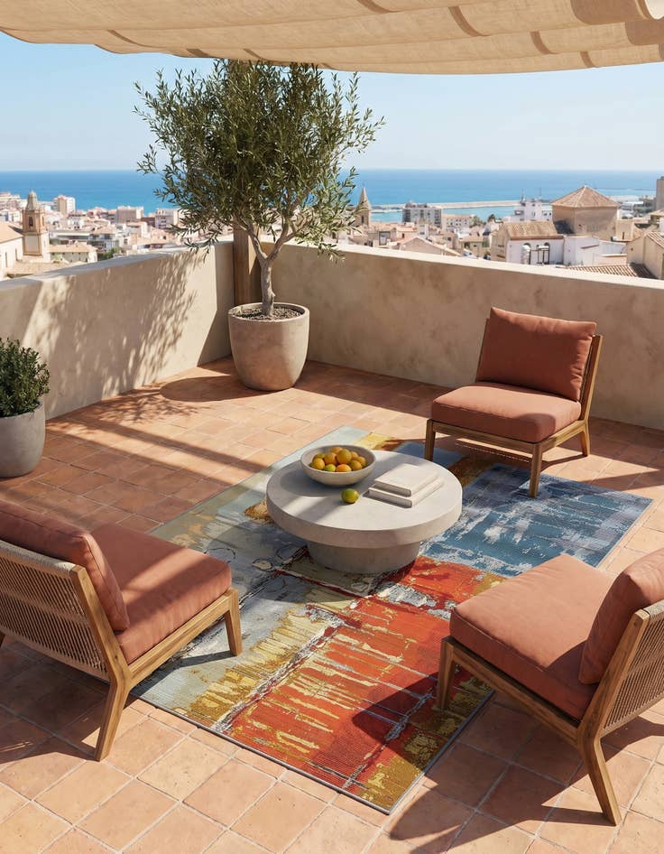 Detail image of 5' 3 x 8' Easy-Clean Modern Indoor / Outdoor Rug