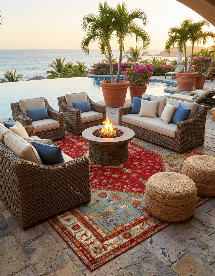 Detail image of 9' x 12' Easy-Clean Traditional Indoor / Outdoor Rug