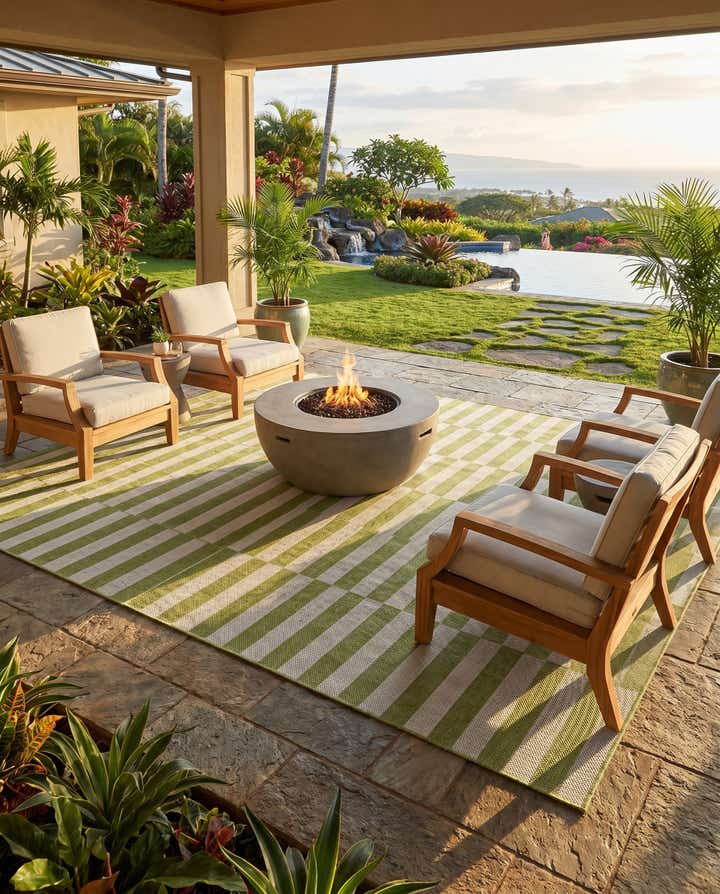 9' x 12' Easy-Clean Striped Indoor / Outdoor Rug