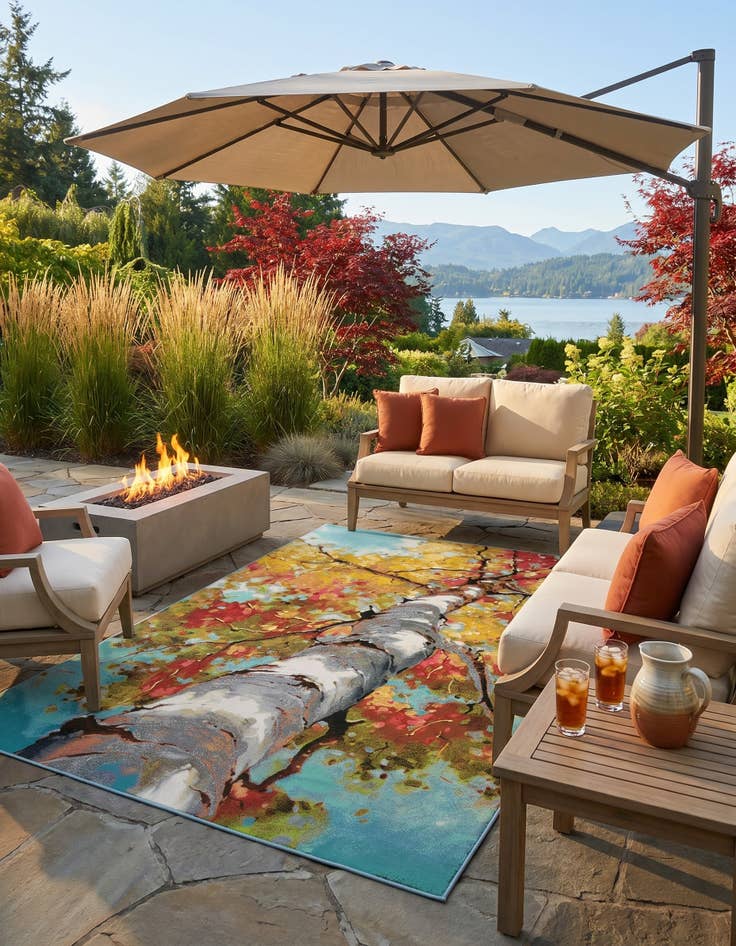 Detail image of 5' 3 x 8' Easy-Clean Botanical Indoor / Outdoor Rug