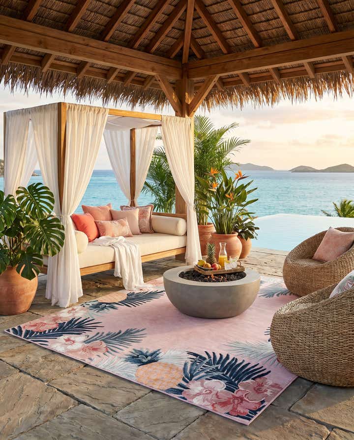 8' 2 x 10' Easy-Clean Botanical Indoor / Outdoor Rug