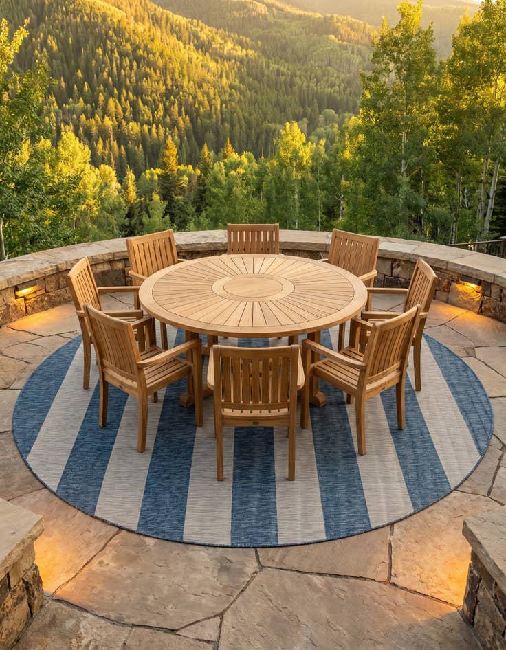 Detail image of 13' x 13' Easy-Clean Striped Indoor / Outdoor Round Rug