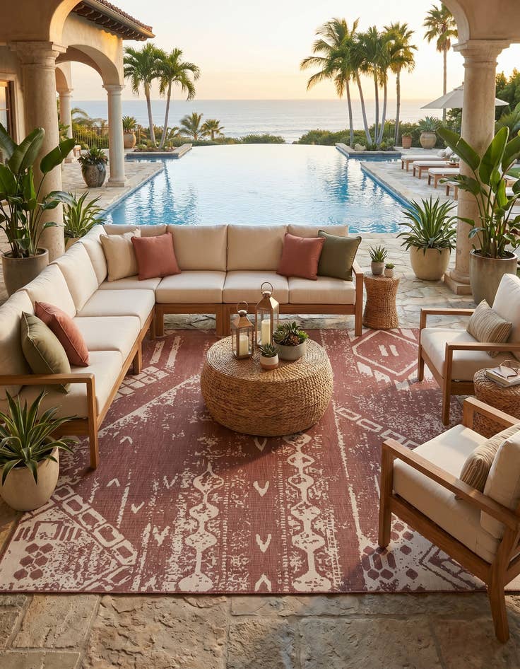 Detail image of 13' x 13' Easy-Clean Bohemian Indoor / Outdoor Square Rug