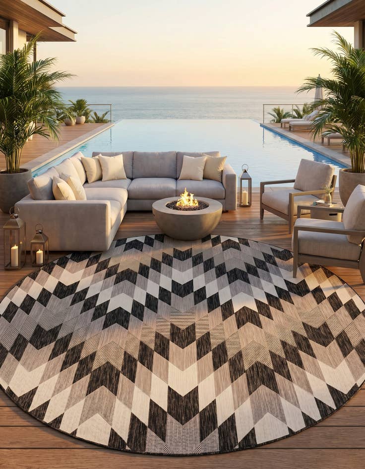 Detail image of 10' x 10' Easy-Clean Modern Indoor / Outdoor Round Rug