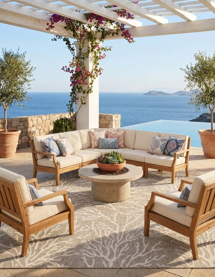 Detail image of 10' x 10' Easy-Clean Coastal Indoor / Outdoor Square Rug