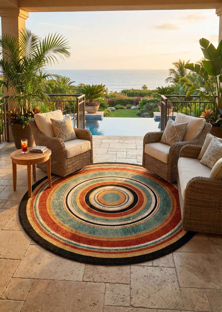 7' 10 x 7' 10 Easy-Clean Modern Indoor / Outdoor Round Rug