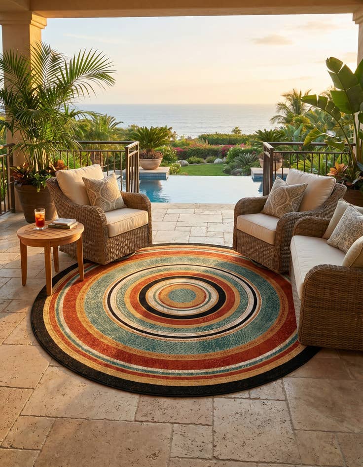 Detail image of 7' 10 x 7' 10 Easy-Clean Modern Indoor / Outdoor Round Rug
