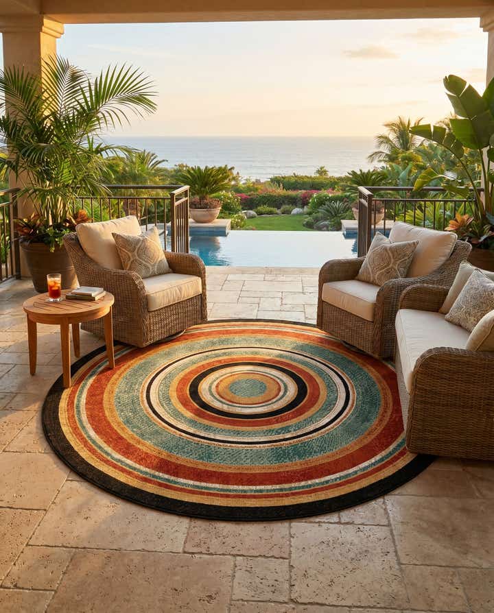 7' 10 x 7' 10 Easy-Clean Modern Indoor / Outdoor Round Rug