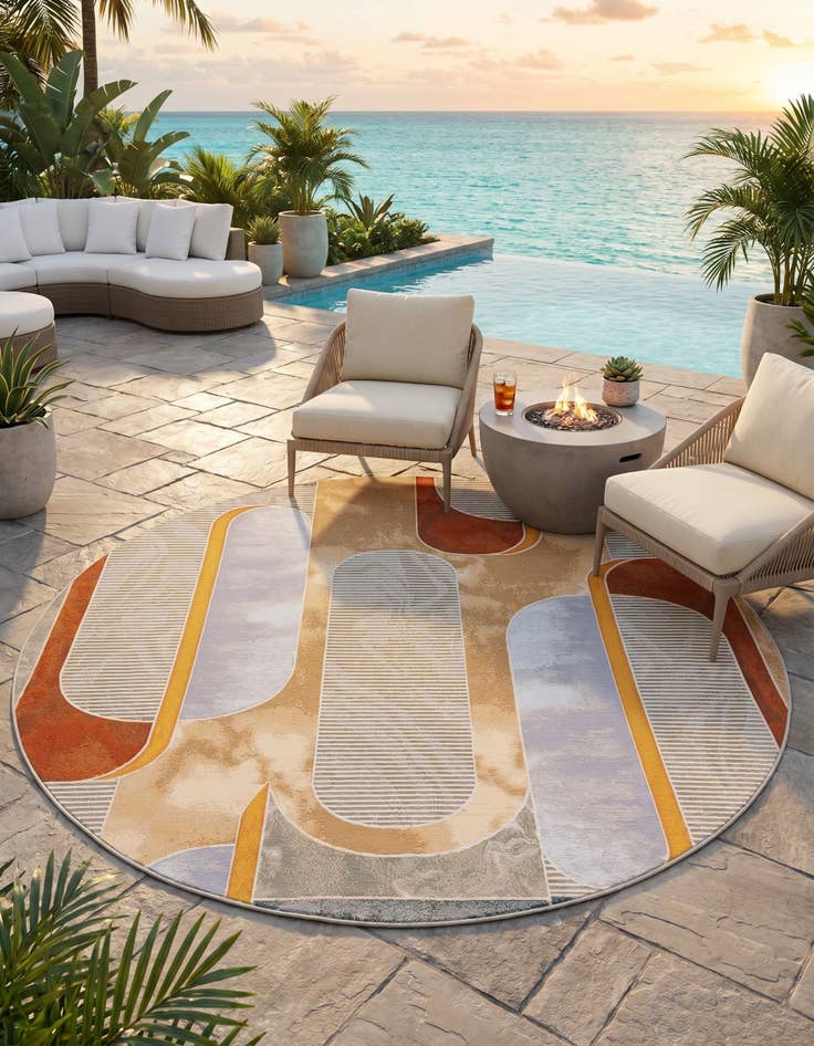 Detail image of 10' x 10' Easy-Clean Modern Indoor / Outdoor Round Rug