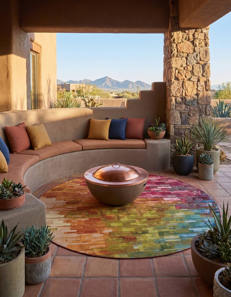 Detail image of 10' x 10' Easy-Clean Modern Indoor / Outdoor Round Rug