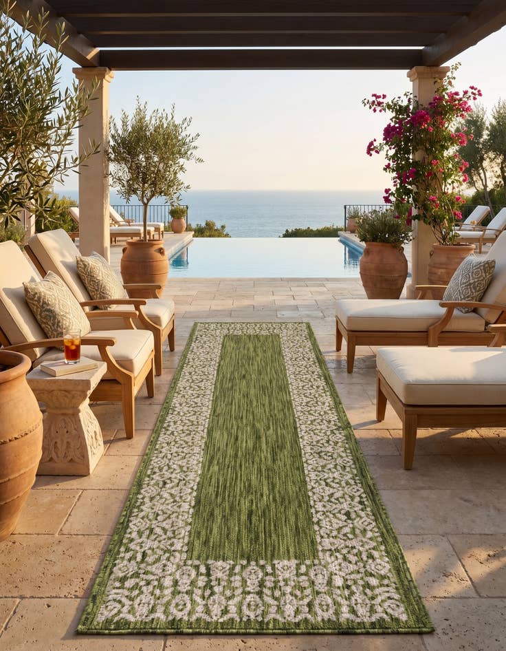 Detail image of 2' x 6' Easy-Clean Border Indoor / Outdoor Runner Rug
