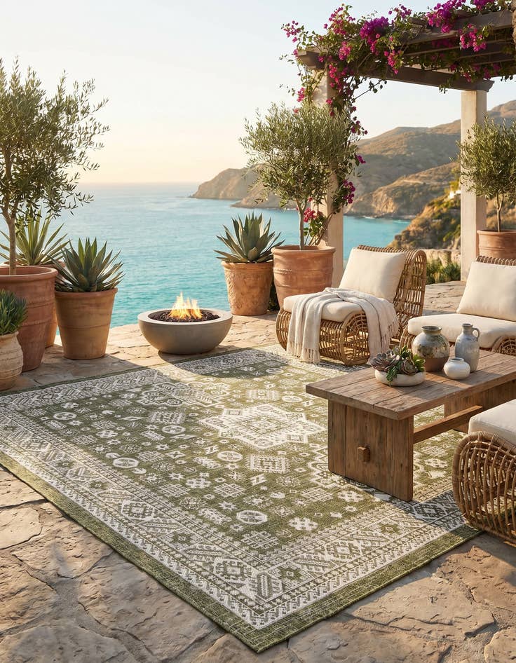 Detail image of 7' 10 x 7' 10 Easy-Clean Aztec Indoor / Outdoor Square Rug