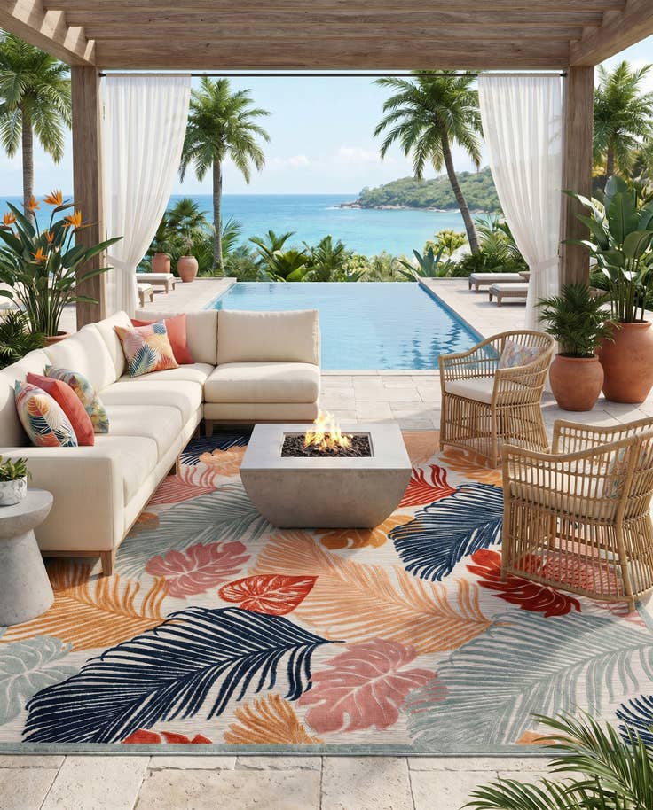 Detail image of 9' 9 x 12' Easy-Clean Botanical Indoor / Outdoor Rug