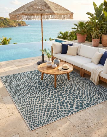 Teal Easy-Clean Jill Zarin Indoor / Outdoor Square Rug