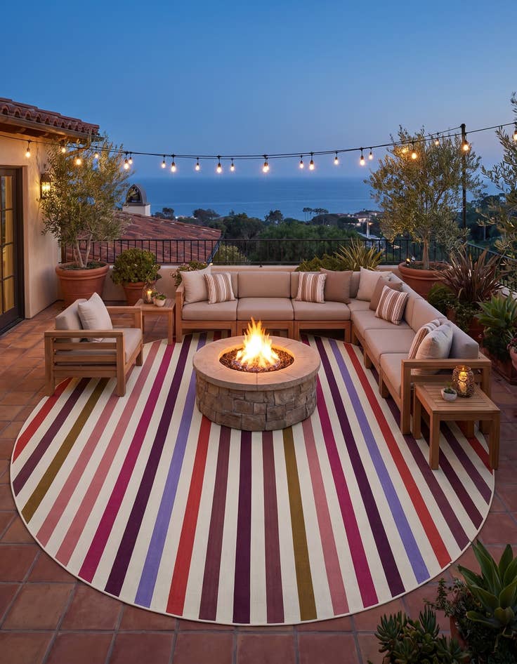 Detail image of 10' x 10' Easy-Clean Ribbon Indoor / Outdoor Round Rug