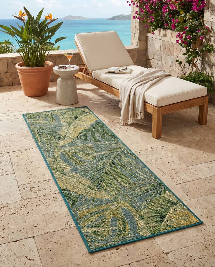 Detail image of 2' x 6' Easy-Clean Botanical Indoor / Outdoor Runner Rug