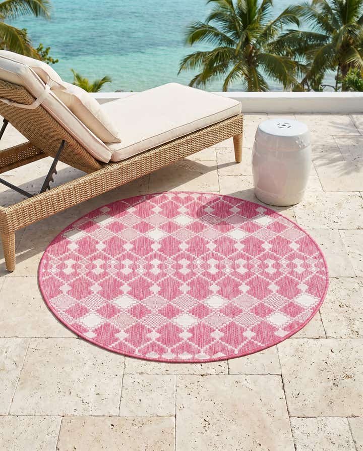 4' x 4' Easy-Clean Trellis Indoor / Outdoor Round Rug