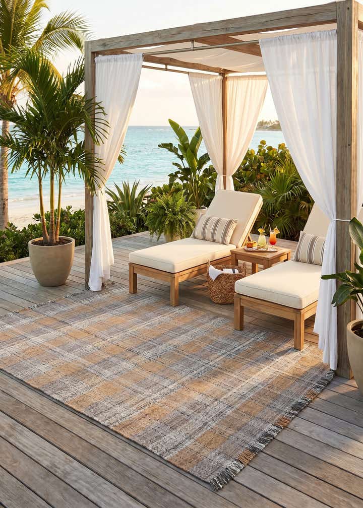 9' x 12' Easy-Clean Eco Plaid Washable Indoor / Outdoor Rug