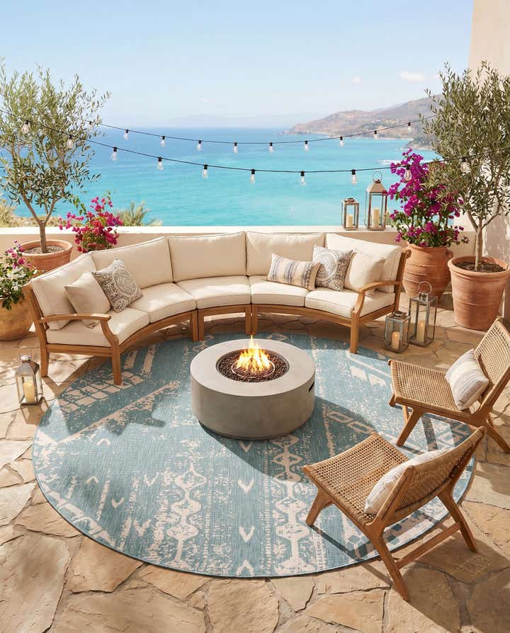 10' 8 x 10' 8 Easy-Clean Bohemian Indoor / Outdoor Round Rug