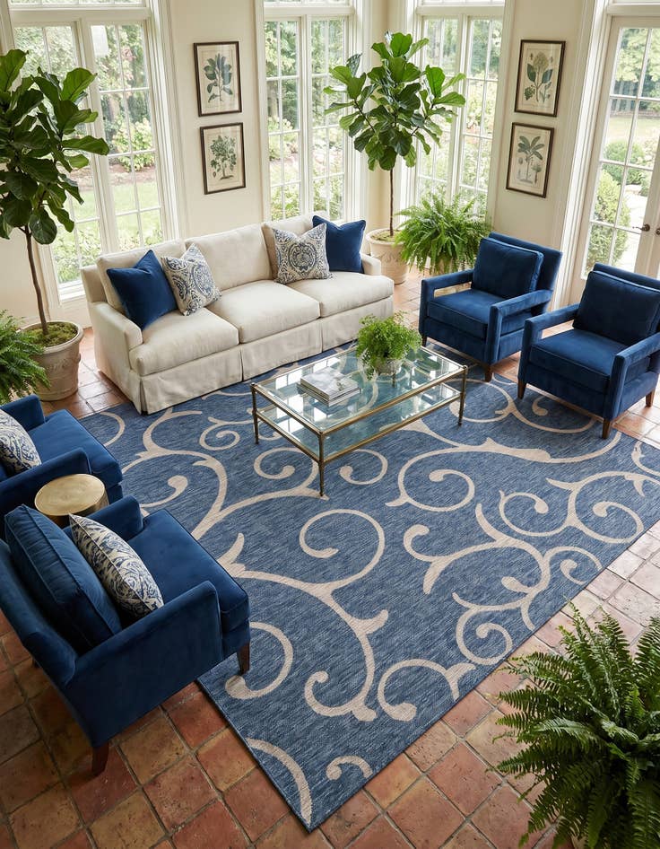 Detail image of 10' 8 x 10' 8 Easy-Clean Botanical Indoor / Outdoor Square Rug