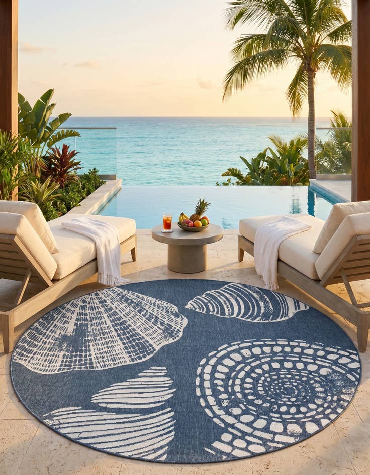 Detail image of 7' x 7' Easy-Clean Coastal Indoor / Outdoor Round Rug