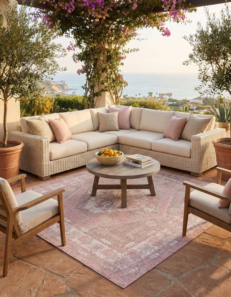 Detail image of 7' 10 x 7' 10 Easy-Clean Traditional Indoor / Outdoor Square Rug