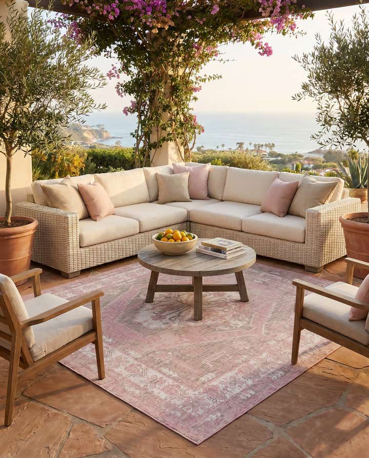 7' 10 x 7' 10 Easy-Clean Traditional Indoor / Outdoor Square Rug