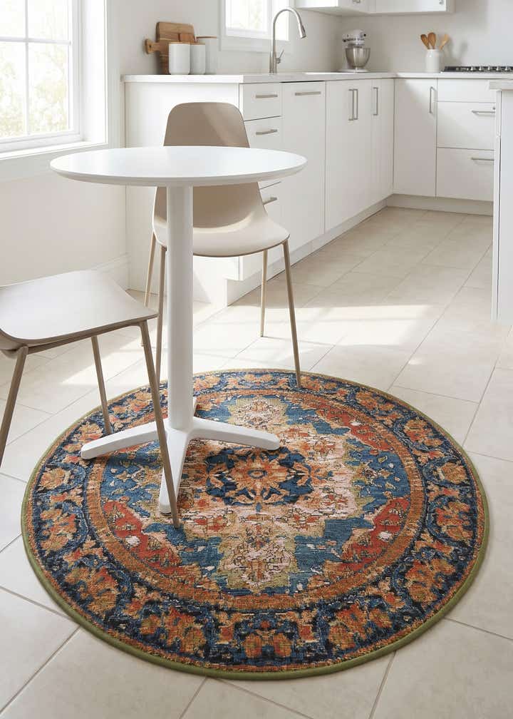 3' x 3' Easy-Clean Traditional Indoor / Outdoor Round Rug