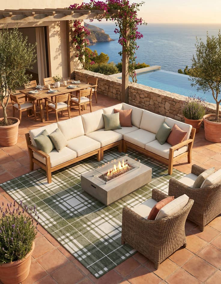 Detail image of 10' x 10' Easy-Clean Checkered Indoor / Outdoor Square Rug