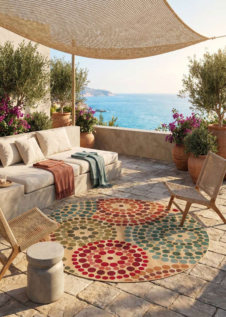 7' x 7' Easy-Clean Modern Indoor / Outdoor Round Rug