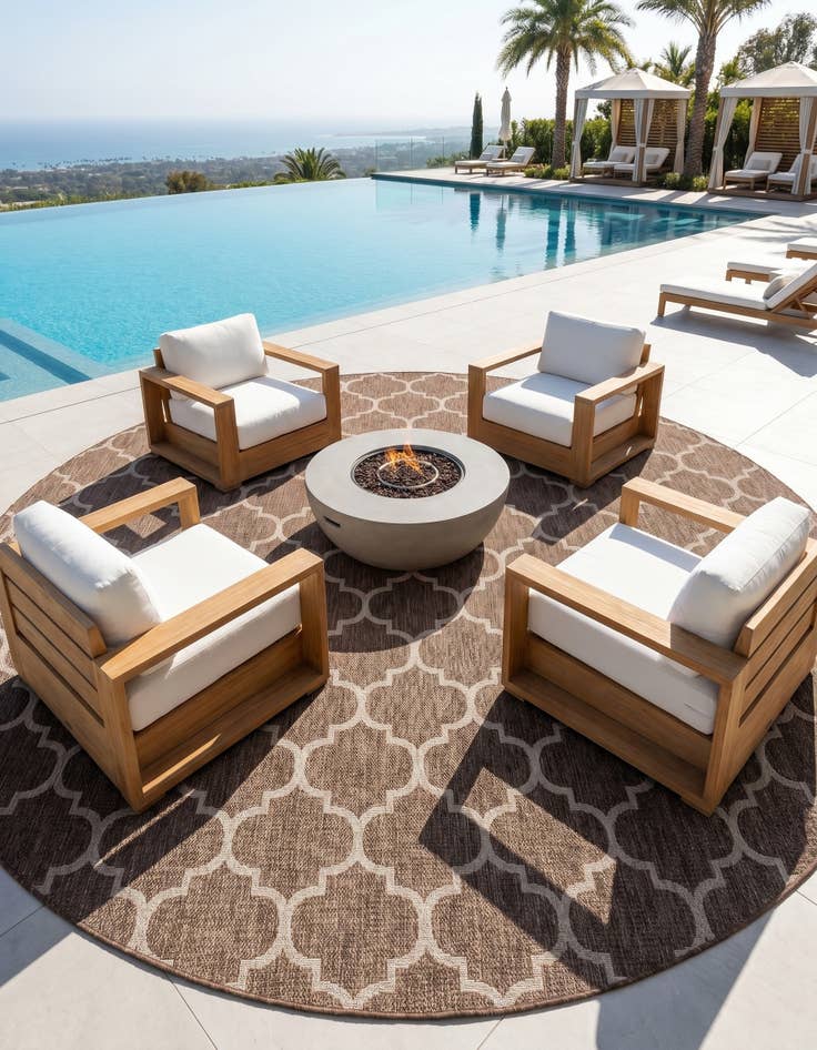 Detail image of 13' x 13' Easy-Clean Trellis Indoor / Outdoor Round Rug