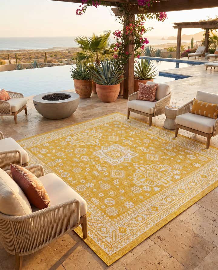 10' x 10' Easy-Clean Aztec Indoor / Outdoor Square Rug