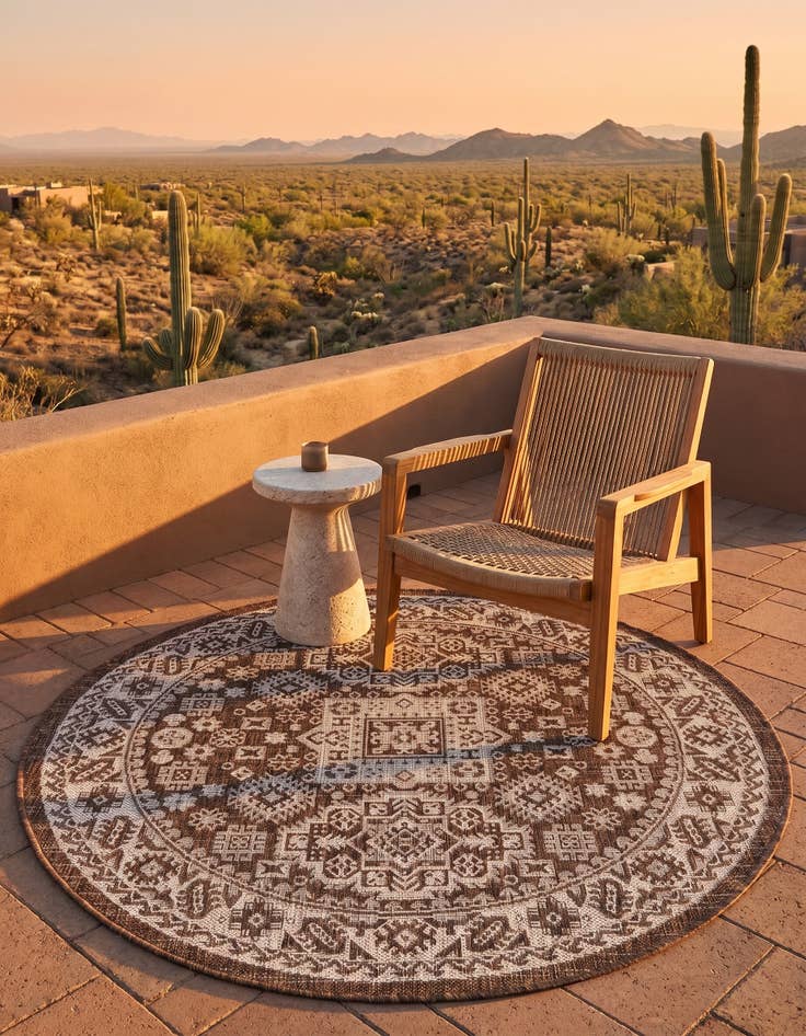 Detail image of 4' x 4' Easy-Clean Aztec Indoor / Outdoor Round Rug