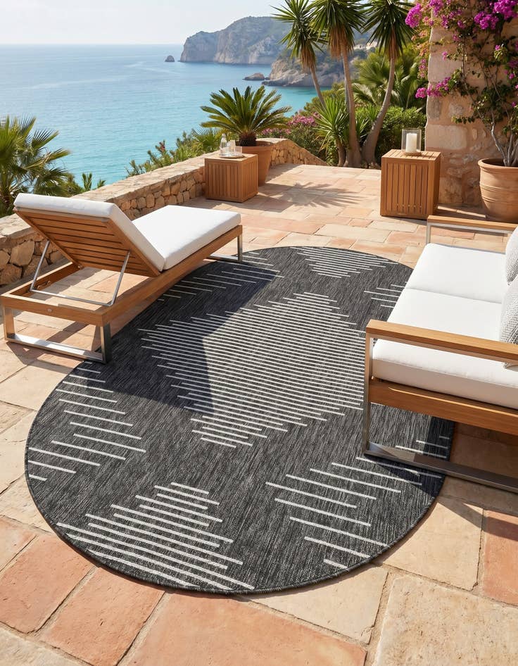 Detail image of 5' 3 x 8' Easy-Clean Modern Indoor / Outdoor Oval Rug