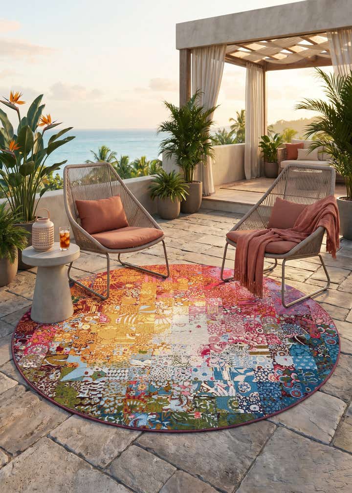 8' x 8' Easy-Clean Modern Indoor / Outdoor Round Rug