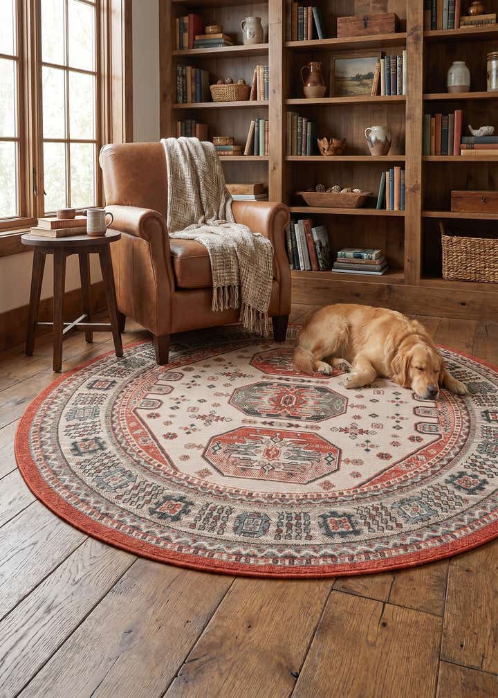 6' x 6' Easy-Clean Traditional Indoor / Outdoor Round Rug