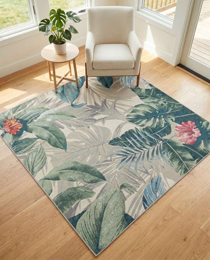 5' 3 x 5' 3 Easy-Clean Botanical Indoor / Outdoor Square Rug