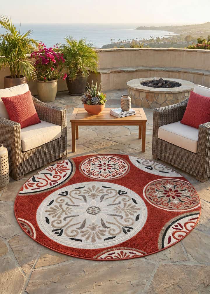 5' 3 x 5' 3 Easy-Clean Modern Indoor / Outdoor Round Rug