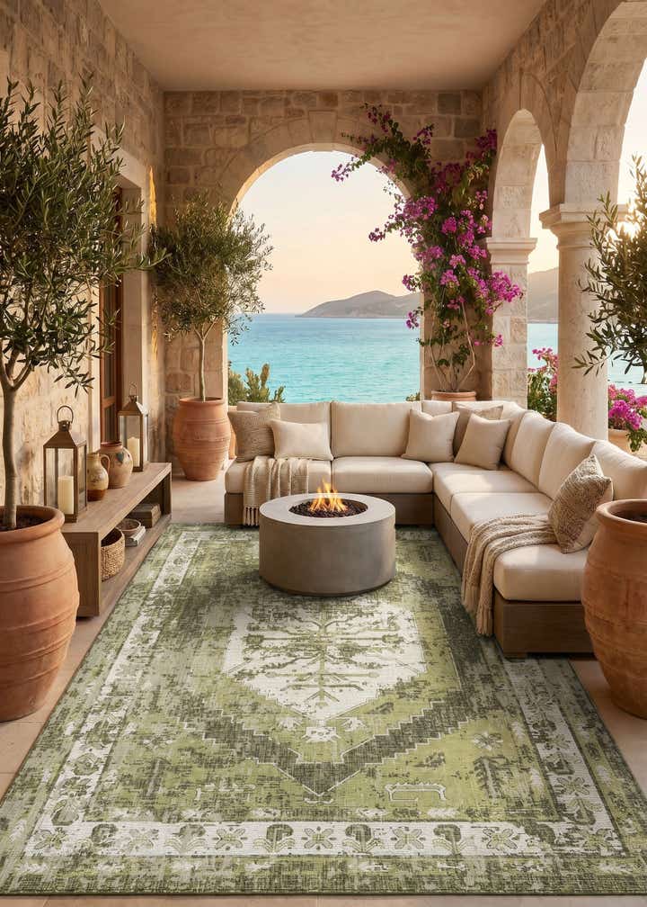 9' x 12' Easy-Clean Traditional Indoor / Outdoor Rug