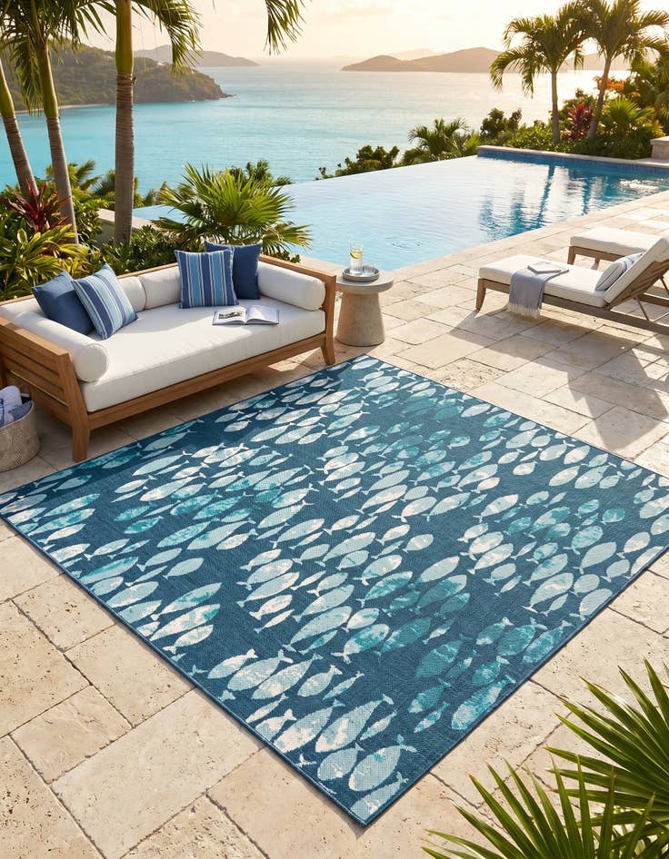 Detail image of 7' 10 x 7' 10 Easy-Clean Coastal Indoor / Outdoor Square Rug